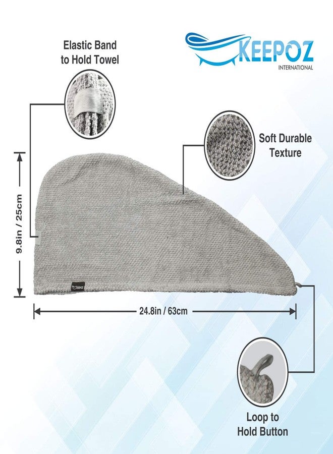 KEEPOZ Hair Towel Wrap Quick Dry 100% Cotton Super Absorbent Turban Head Wrap for Women with Button, Non Microfiber Anti Frizz Hair Cap for Curly, Long & Thick Hair (Grey Check, 2 Pcs) - Image 2